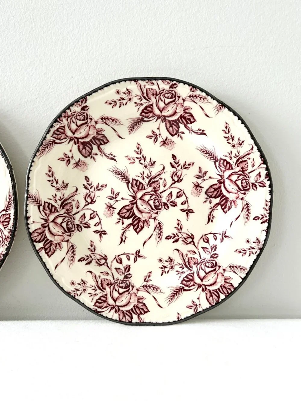 2 WOOD & SONS Pink Colonial Rose 8” Plates Salad Dessert Scalloped England